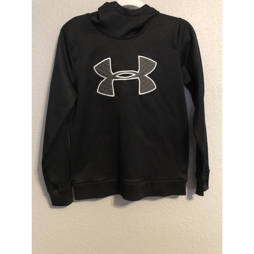 Under Armour Womens Sweatshirt Small Black Logo Embroidered ColdGear Loose READ